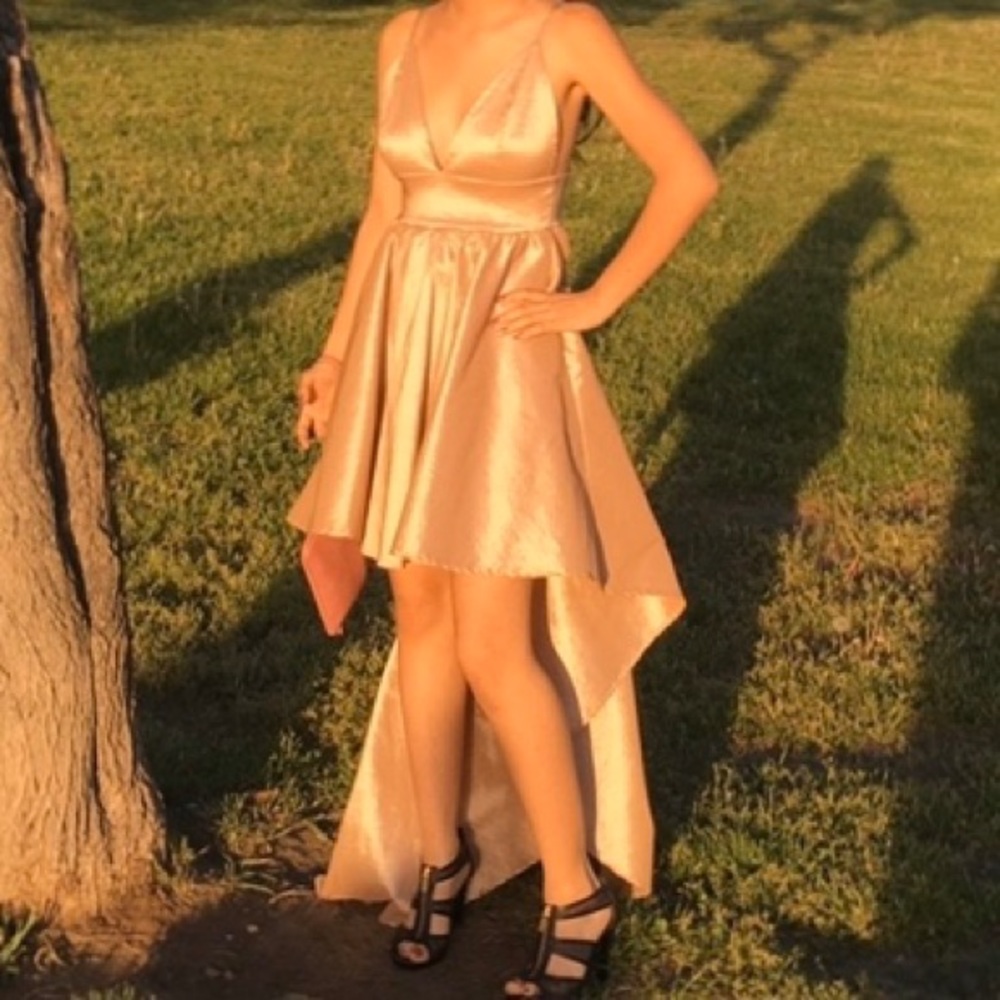 Champagne Colored Adjustable High-Low Prom Dress